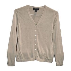 Brooks Brothers Silk Cotton Cardigan Women's M Beige Button Front Sweater V Neck